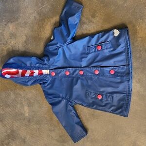 Hatleys Blue Kid's Hooded Raincoat Red White Terry Lining Size 2